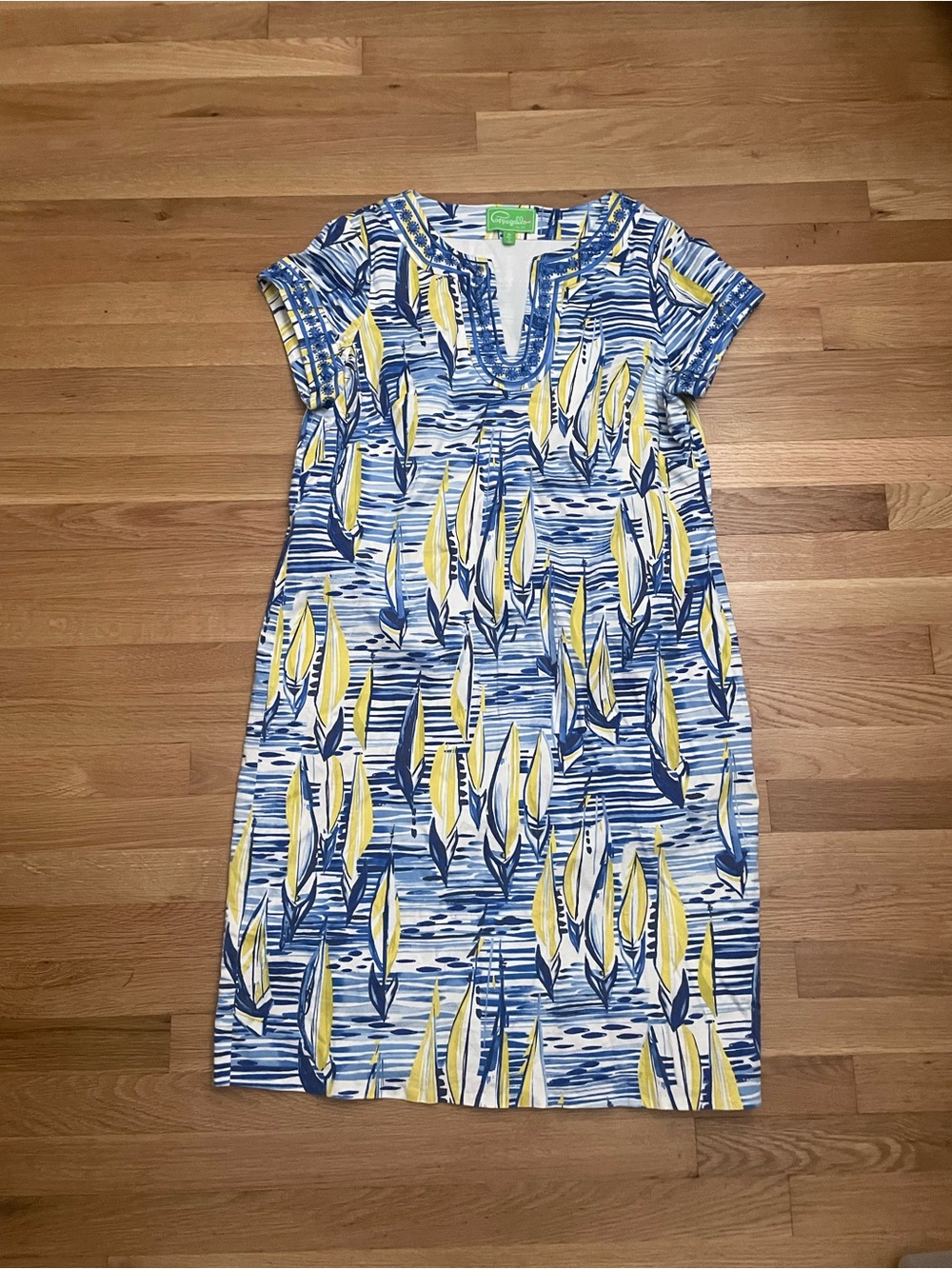 Pappagallo Blue Yellow Sailboat Dress 16